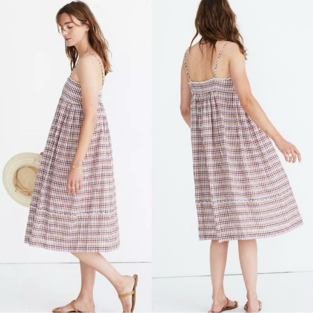 Madewell rainbow gingham scalloped midi dress
